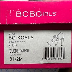BCBG BCBGirls Koala Suede Black Platform Booties Heeled size US8.5 in OG Box